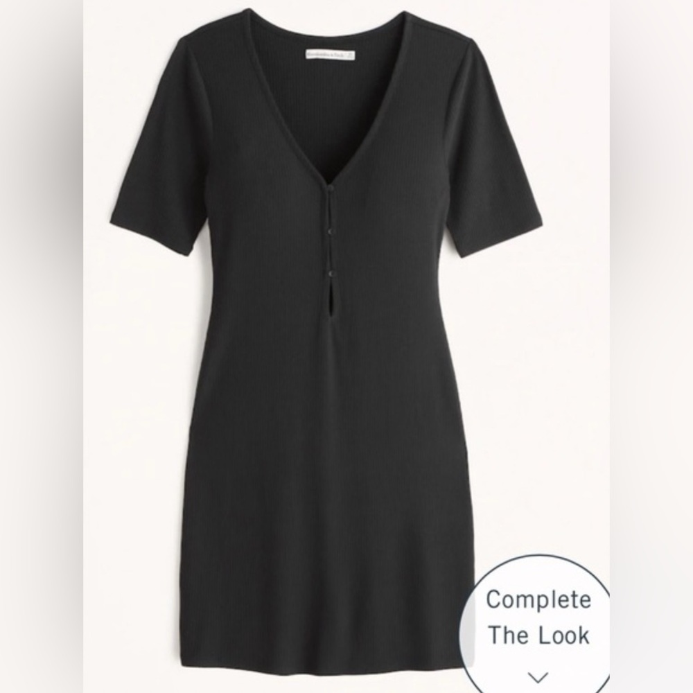 Abercrombie Trip Keyhole Knit Mini Dress, black, size medium tall